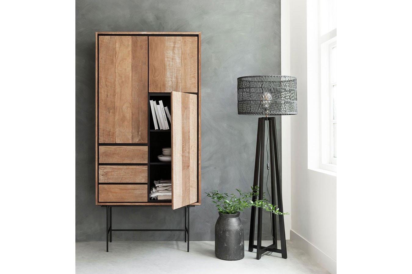 Schrank Metropole Teak Metall 210x100 cm