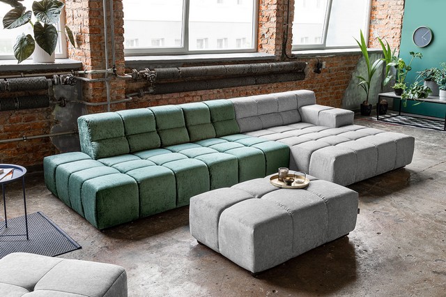 Ecksofa Cube Stoff dunkelgrün grau