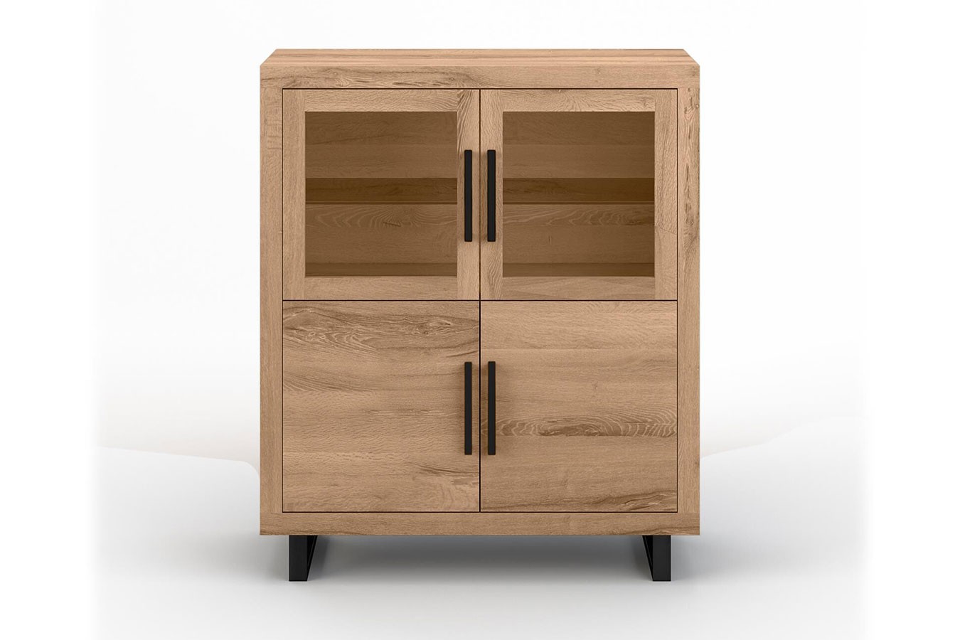 Highboard Nature mit Glas Eiche H 140 cm
