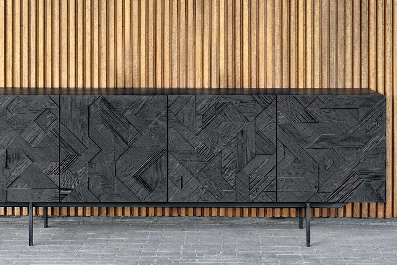 Anrichte Graphic Teak schwarz B 224 cm