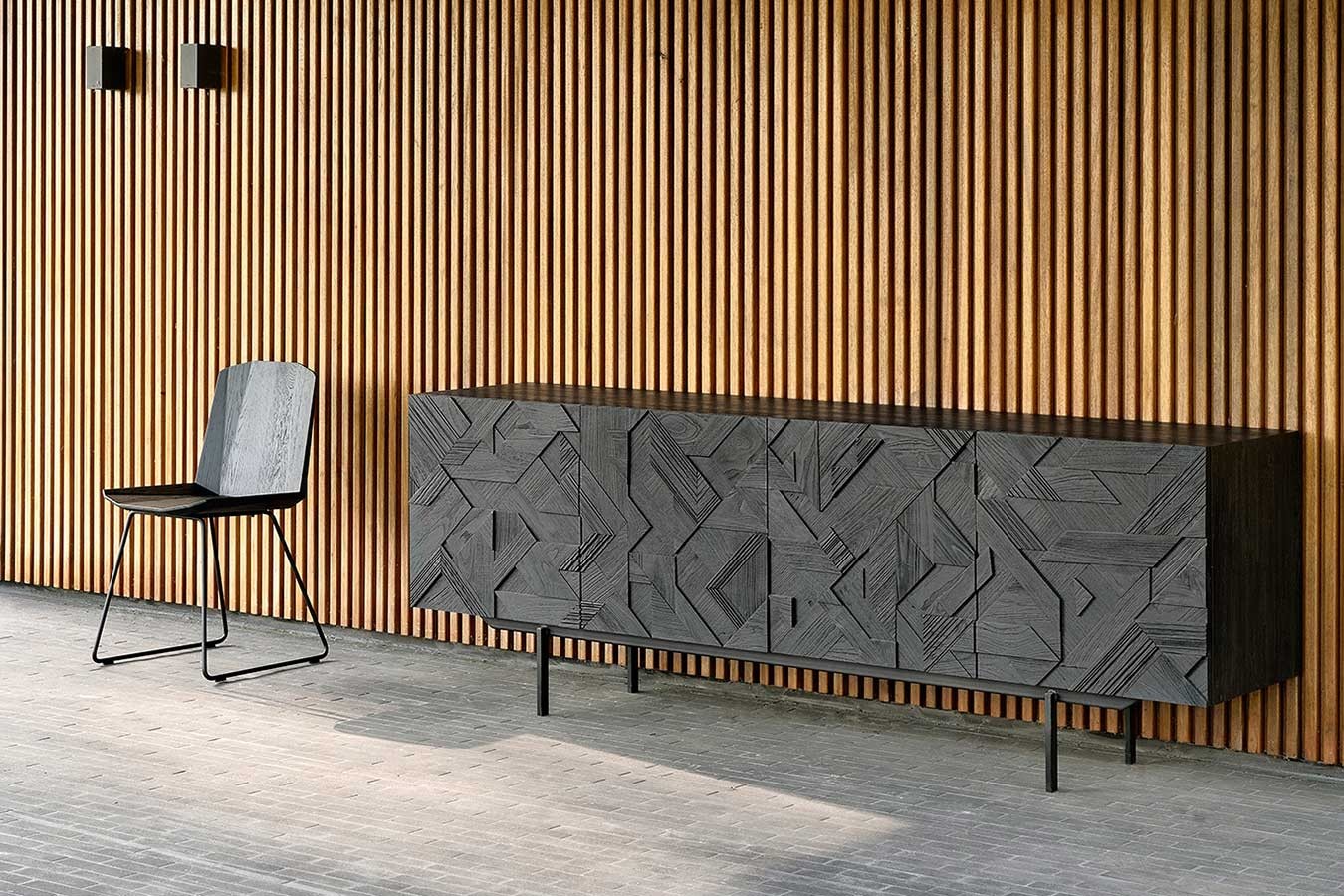 Anrichte Graphic Teak schwarz B 224 cm