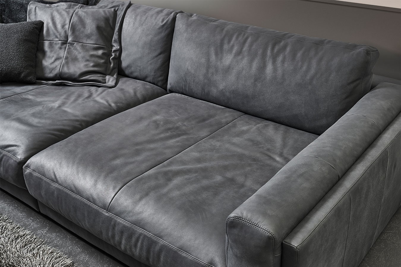 Loungesofa Ken Leder anthrazit