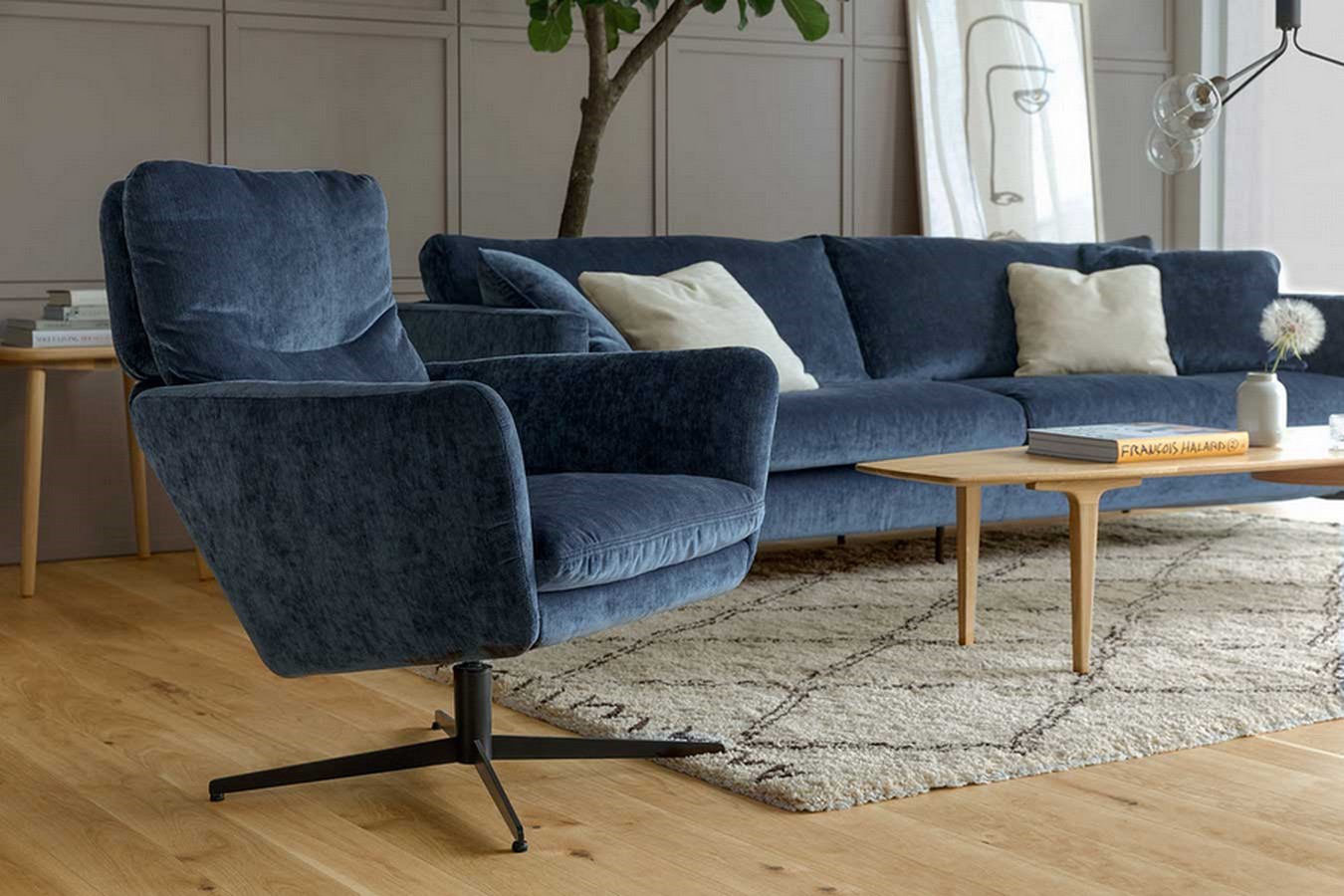 Sofa 3 Sitzer Impala Classic Samt dunkelblau