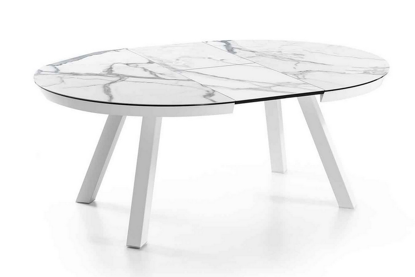 Tisch ausziehbar rund 125 weiss mit Marmoroptik