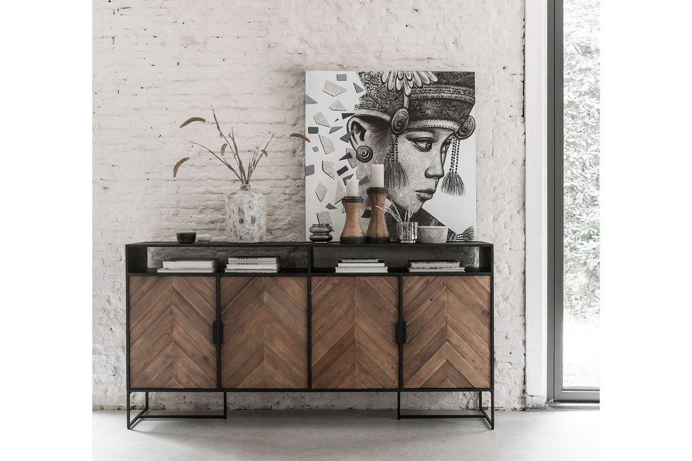 Highboard Criss Cross Massivholz B 200 cm