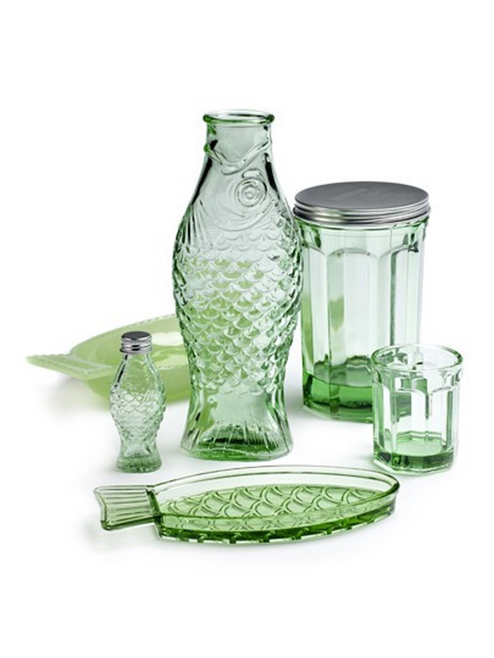 Designer Karaffe Fish & Fish Glas grün