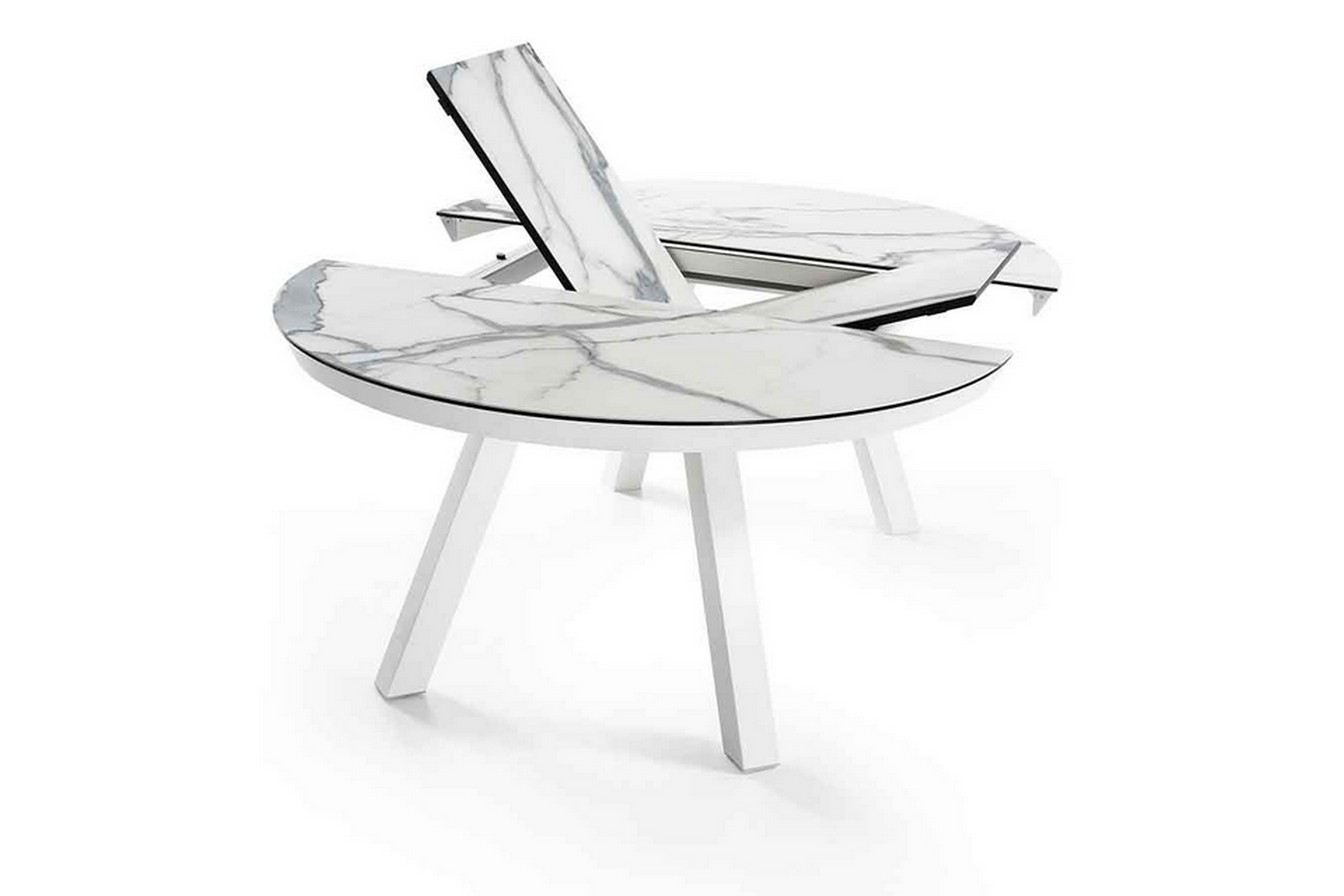 Tisch ausziehbar rund 125 weiss mit Marmoroptik