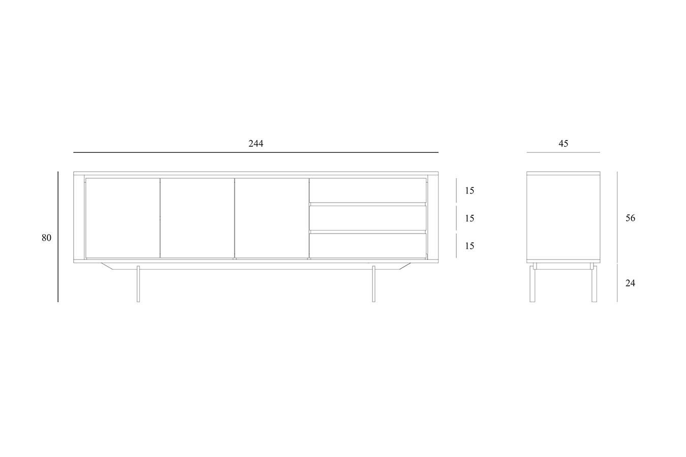 Sideboard Oak Shadow Eiche massiv B 224 cm