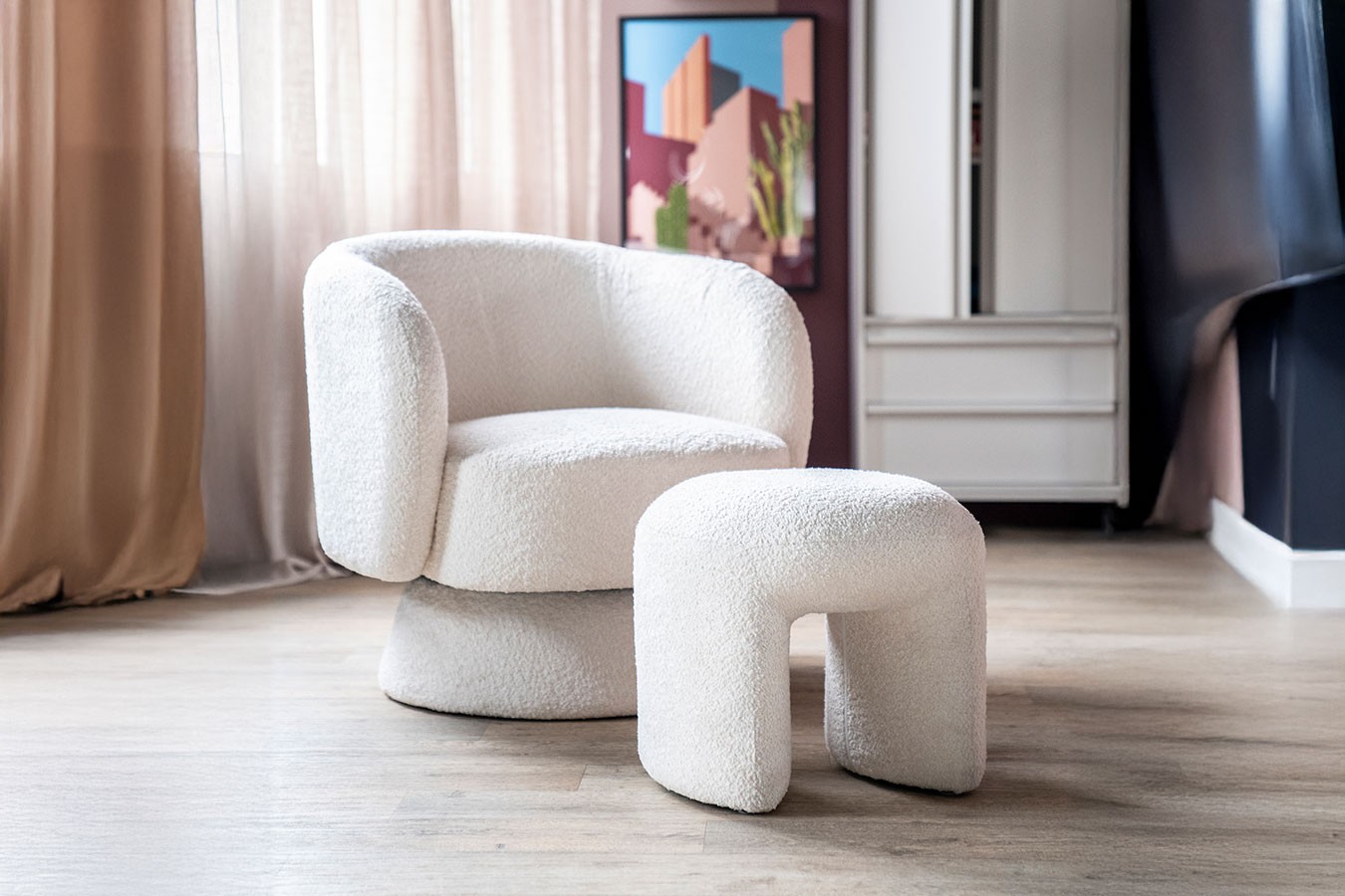 Hocker Loop Boucléstoff weiß