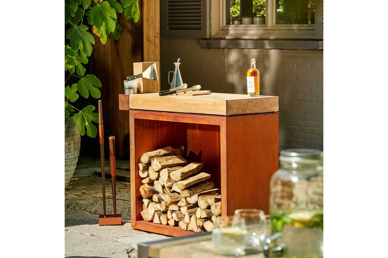 Ofyr Butcher Block Storage Corten 90 Teak