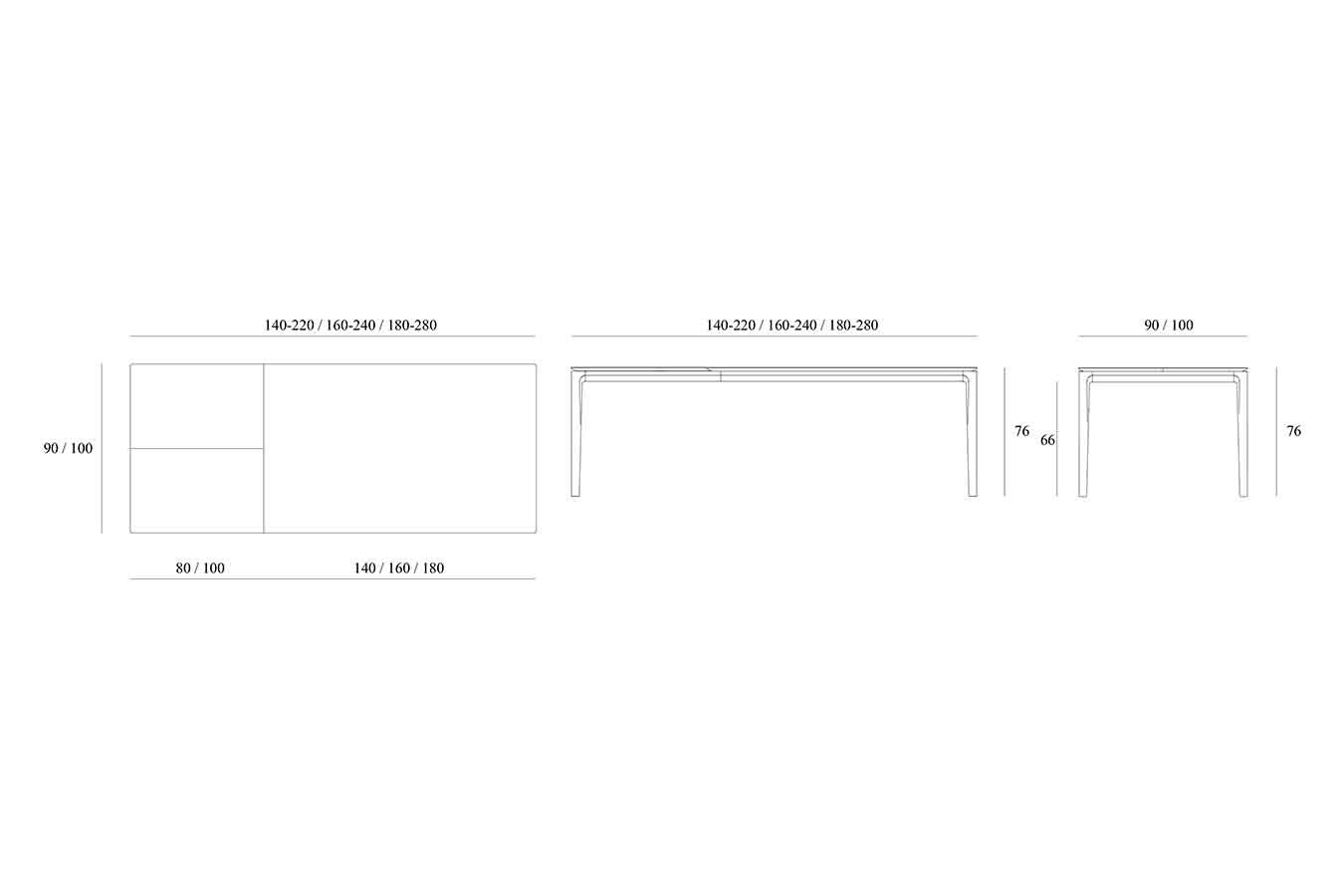 Ausziehtisch Bok Teakholz massiv 180>280 cm