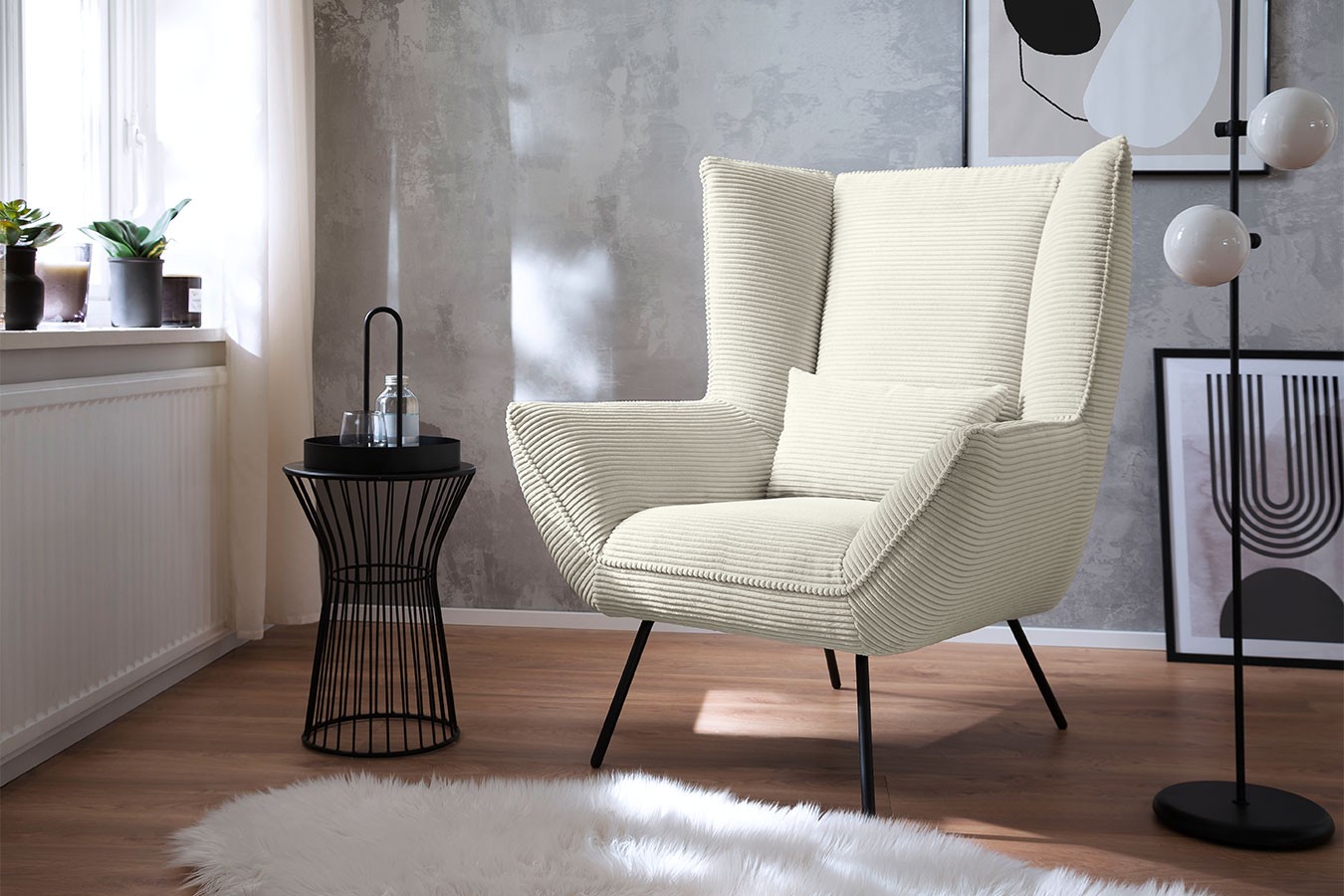 Sessel Evelin Cord Creme