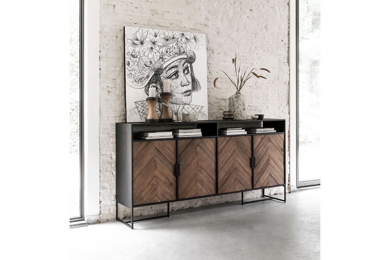 Highboard Criss Cross Massivholz B 200 cm