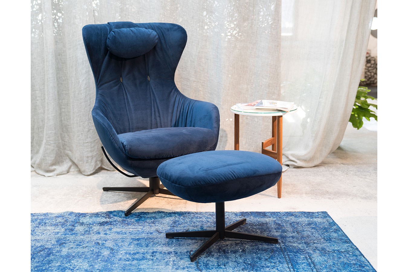 Relaxsessel Shark Samt blau (ohne Fusshocker)