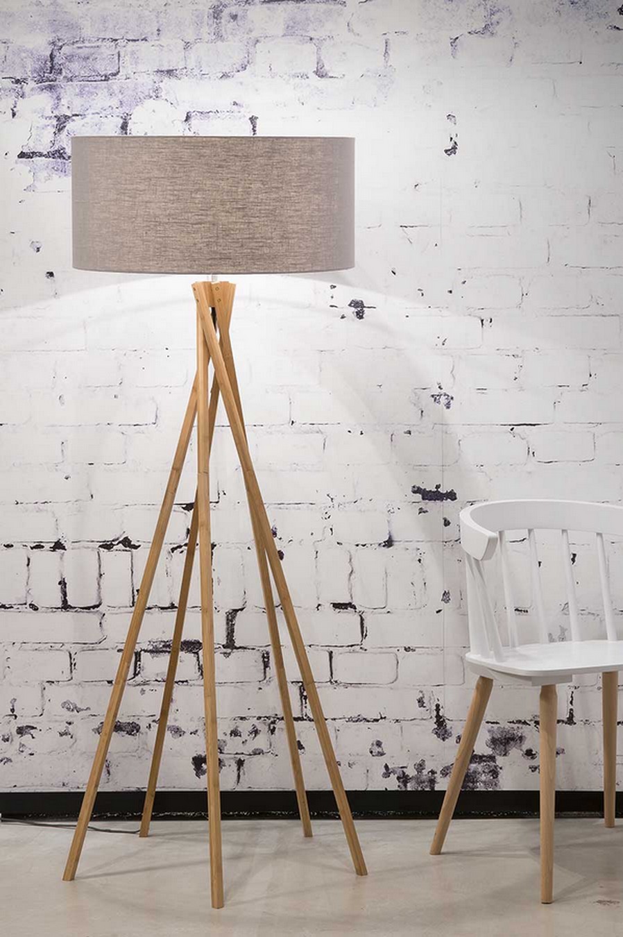 Stehlampe Kilimanjaro Bambus Textil hellgrau