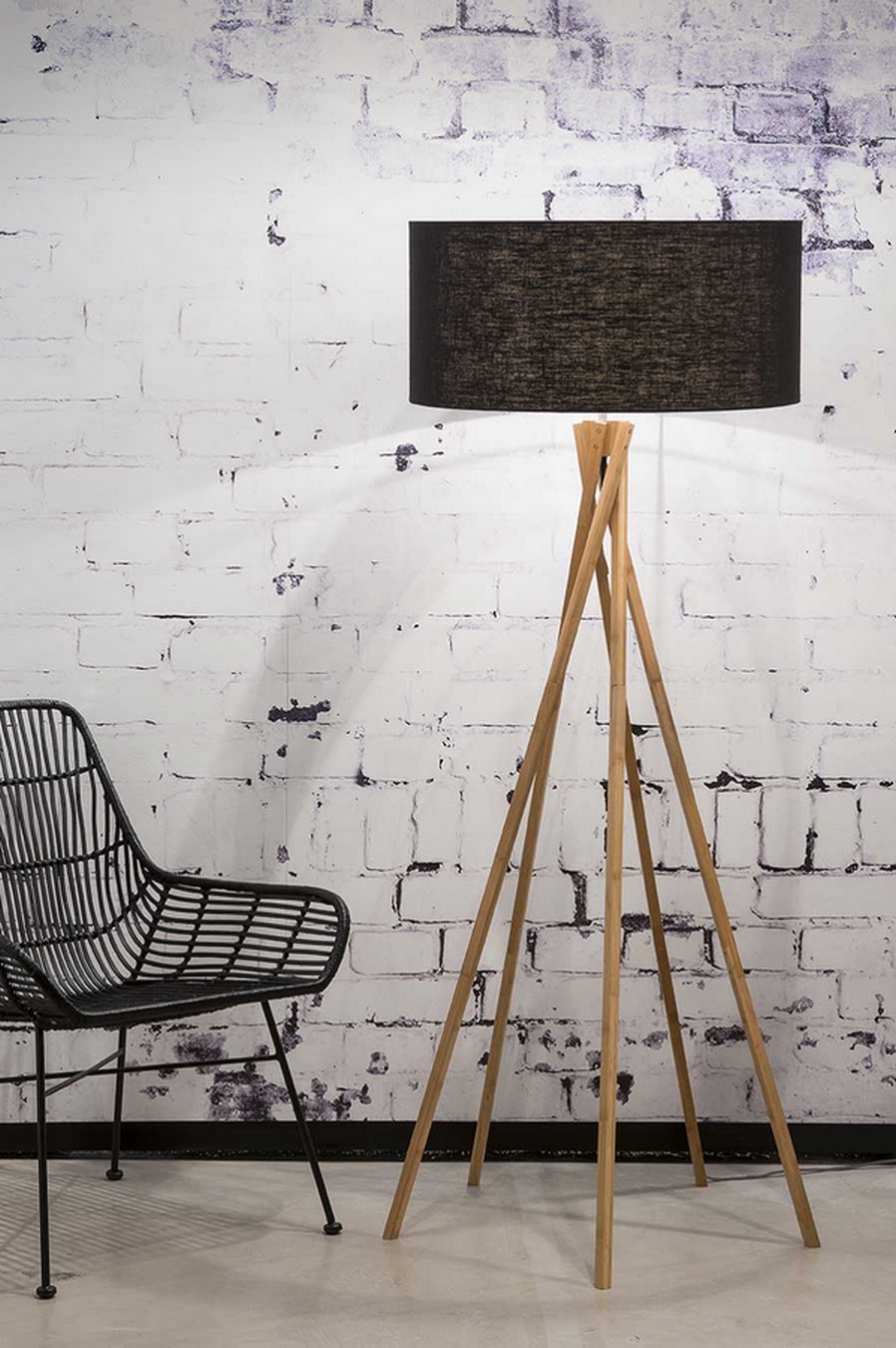 Stehlampe Kilimanjaro Bambus Textil schwarz