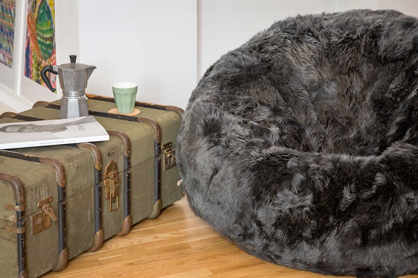 Sitzsack Schaffell langwollig grau D 83