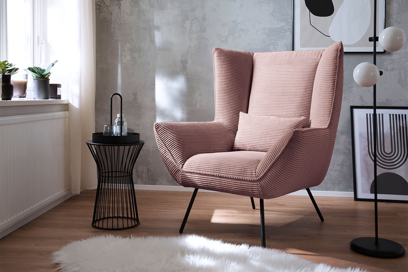 Sessel Evelin Cord rosa