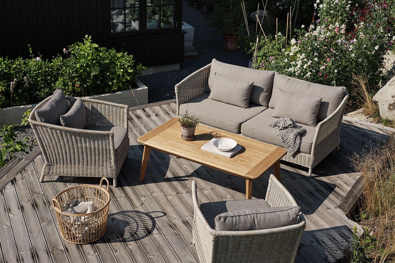 Gartensofa 3-Sitzer Aster Rattan beige