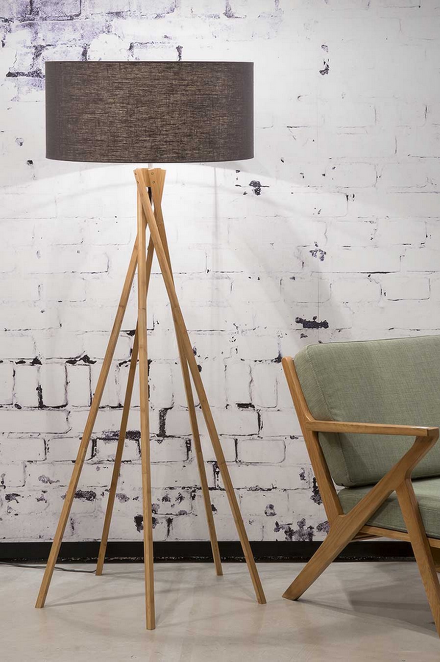 Stehlampe Kilimanjaro Bambus Textil grau