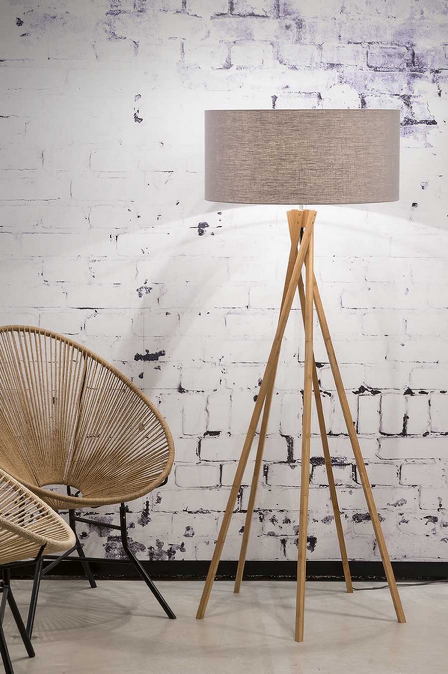 Stehlampe Kilimanjaro Bambus Textil hellgrau