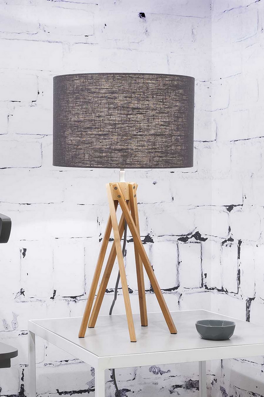 Tischlampe Kilimanjaro Bambus Textil grau