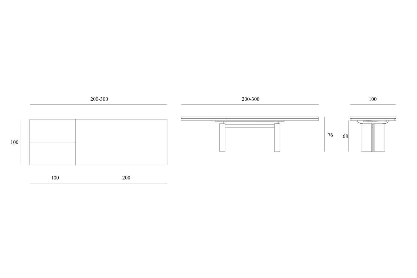 Ausziehtisch Double Eiche massiv 200 > 300 cm