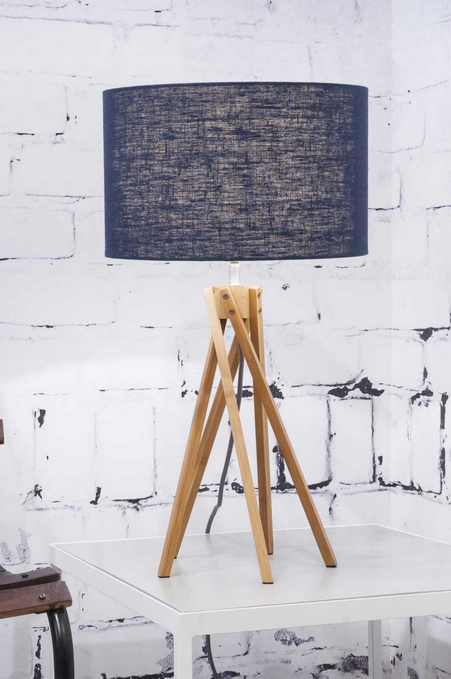 Tischlampe Kilimanjaro Bambus Textil blau