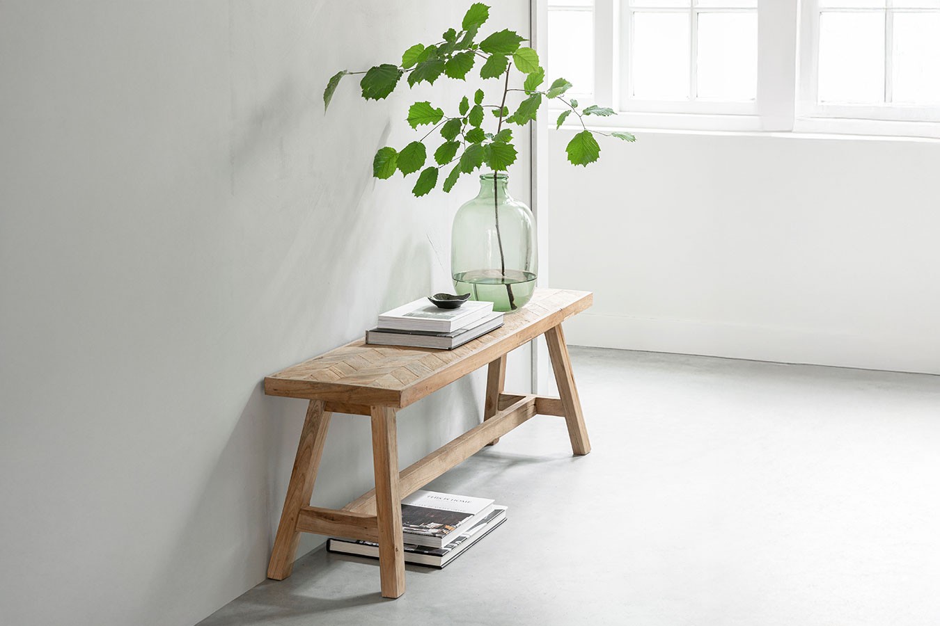 Sitzbank Herringbone recycletes Teakholz B 120 cm