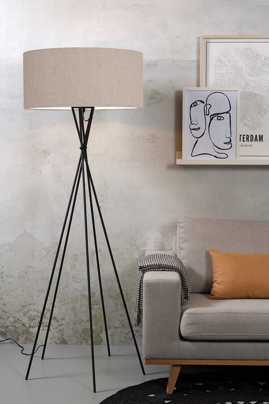 Stehlampe Lima schwarz natur H 170