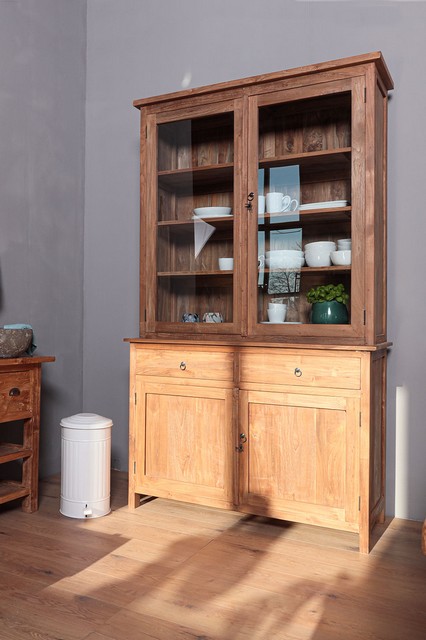 Vitrine Loft Teakholz massiv schmal