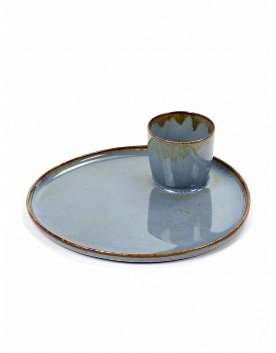 Tapasteller Steingut grau blau