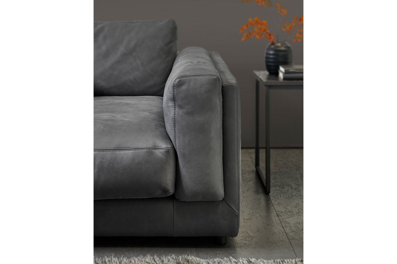 Loungesofa Ken Leder anthrazit