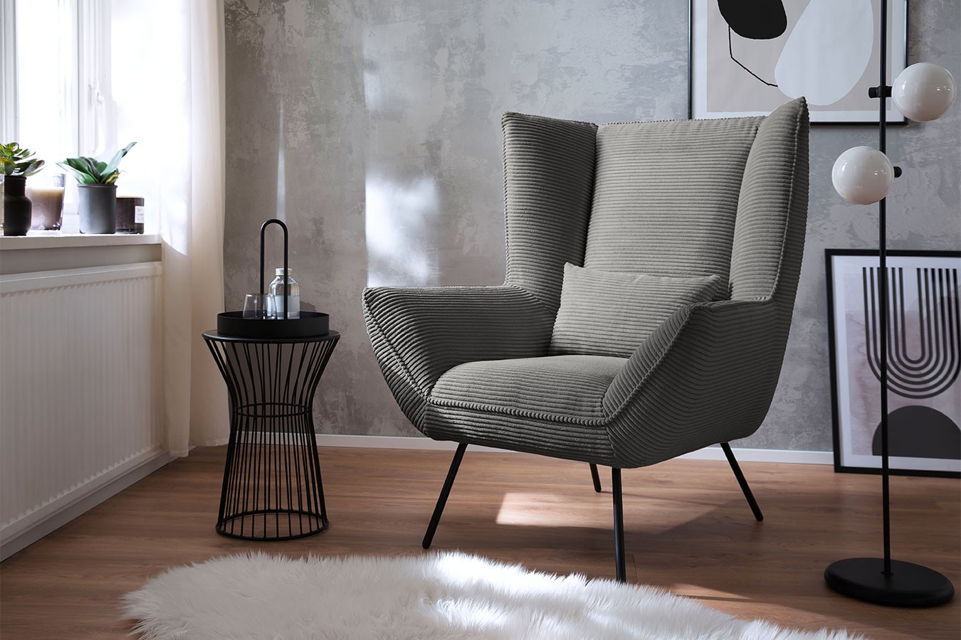 Sessel Evelin Cord dunkelgrau