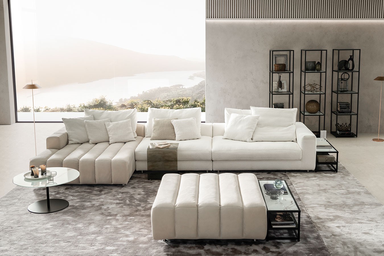 Ecksofa Bella Leder und Stoff beige