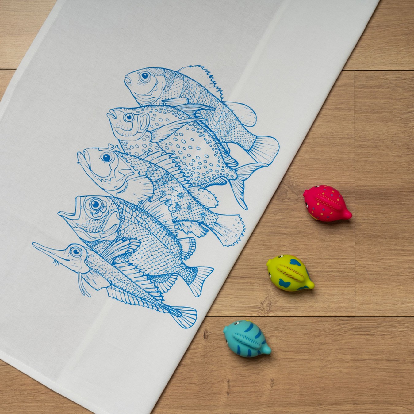 Geschirrtuch 5 Fische blau