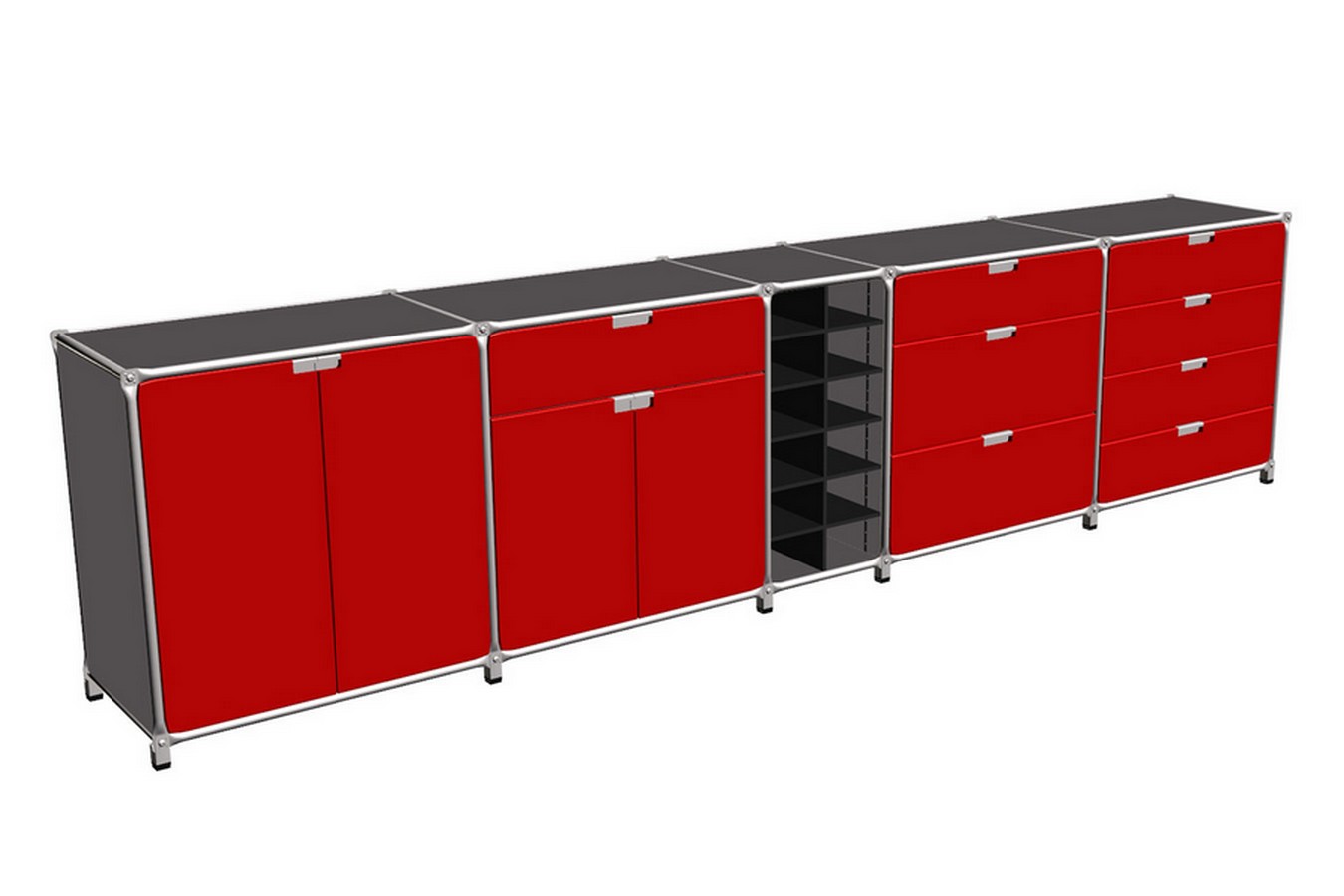 Sideboard System 180 rot B 327 cm