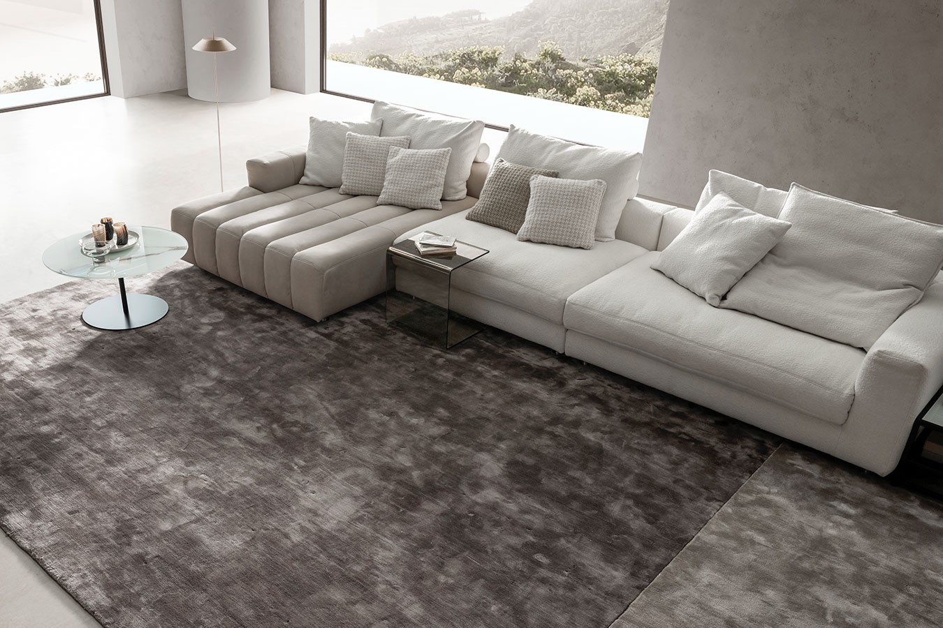 Ecksofa Bella Leder und Stoff beige