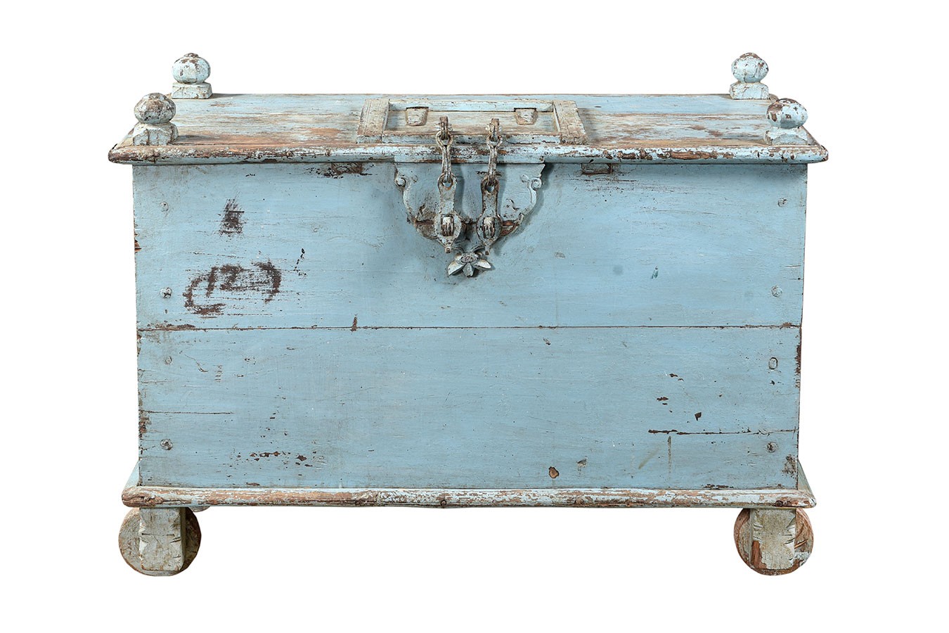 Truhe Vintage hellblau mit Rollen