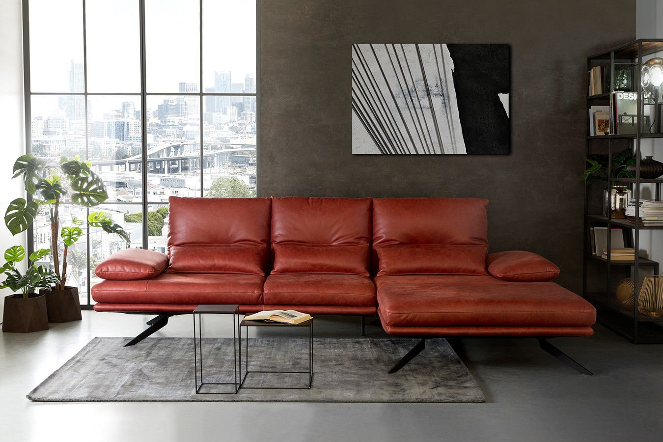 Ecksofa Phoebe Leder rot