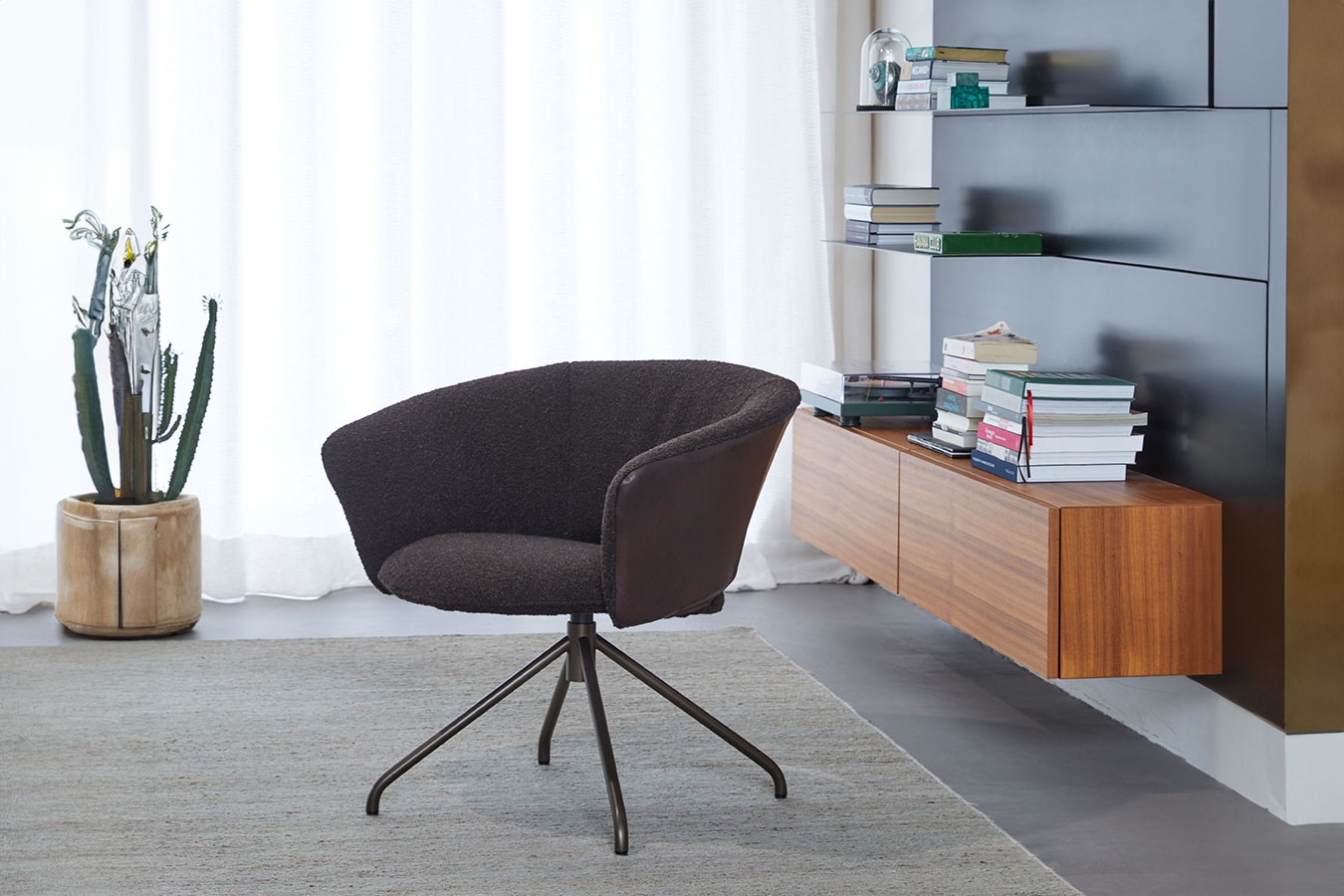 Drehstuhl Lola Stoff Leder olive
