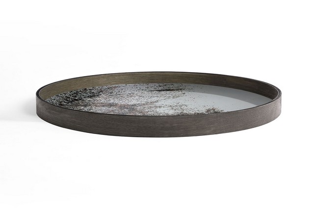 Notre Monde Tablett rund schwarz silber D 61 cm