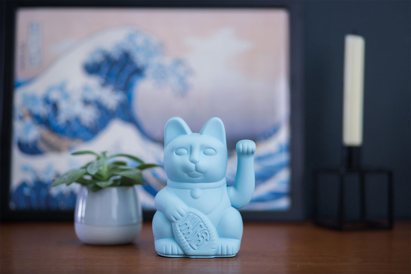 Winkekatze Lucky Cat matt hellblau