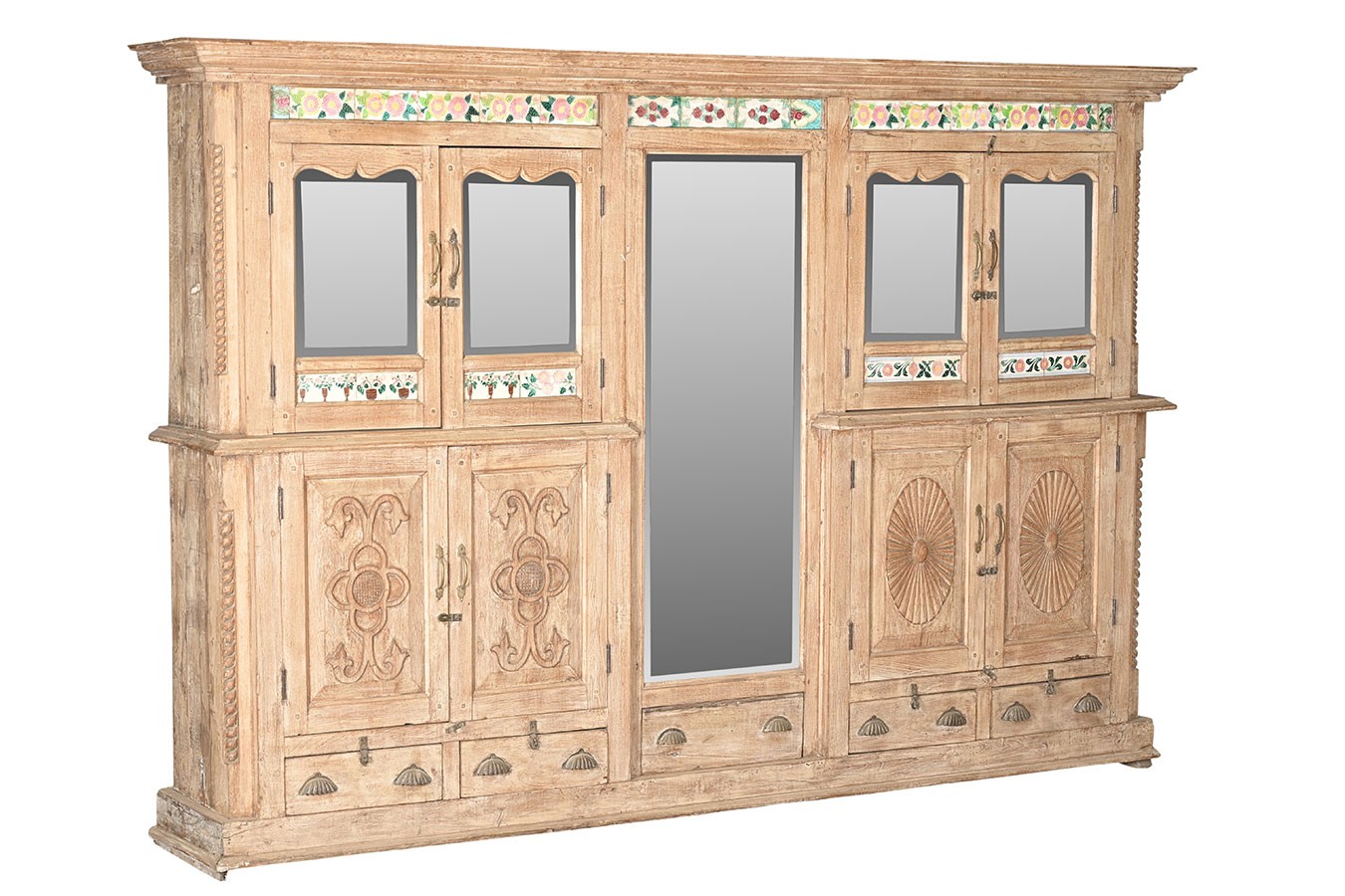 Vitrinenschrank Dutch Style mit Kacheln whitewashed