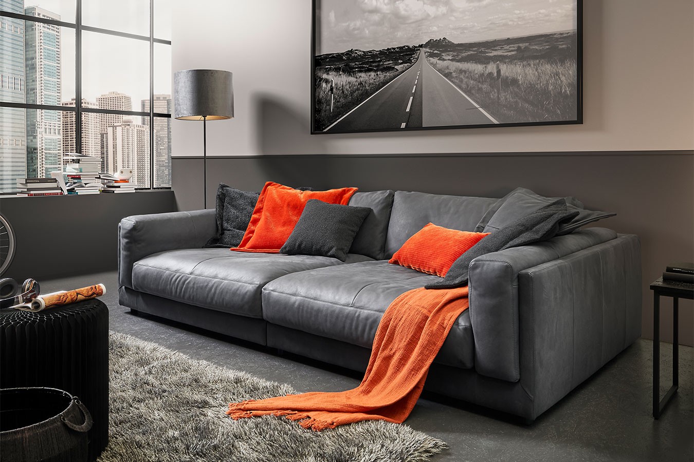 Loungesofa Ken Leder anthrazit