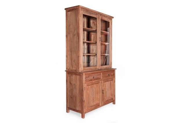 Vitrine Loft Teakholz massiv schmal