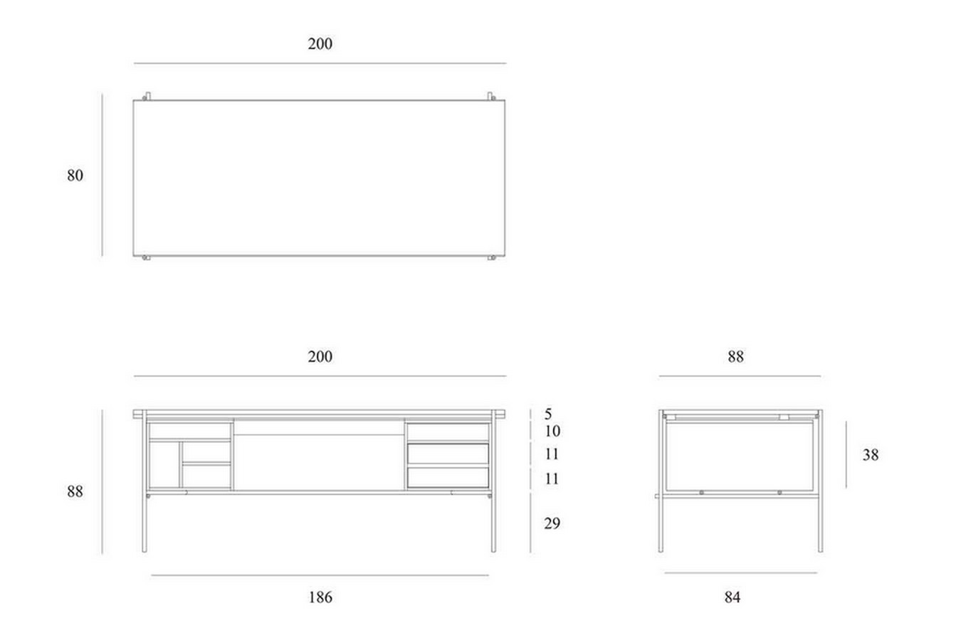 Schreibtisch Oscar Teak Metall B 200 cm