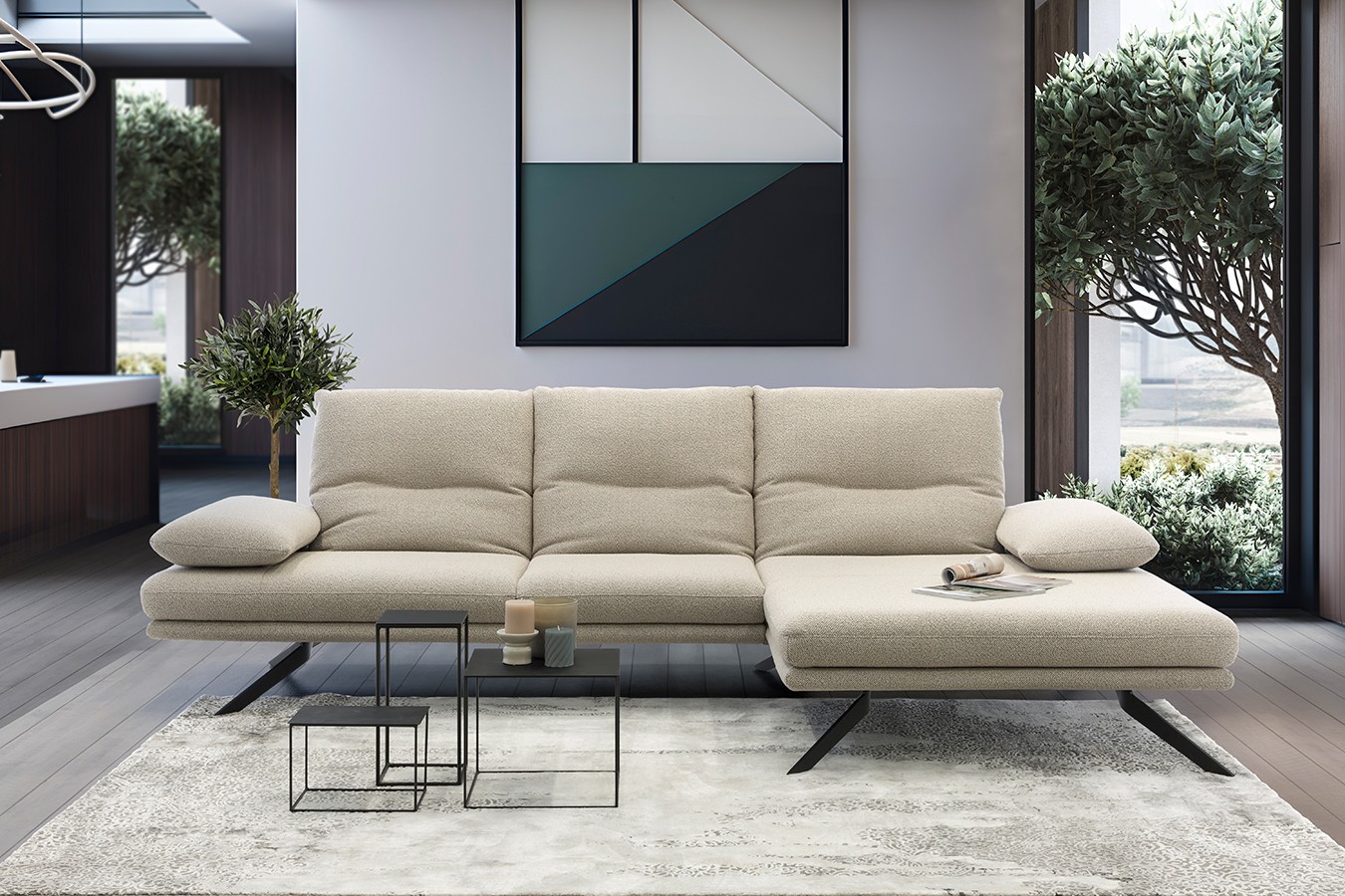 Ecksofa Phoebe Stoff hellgrau