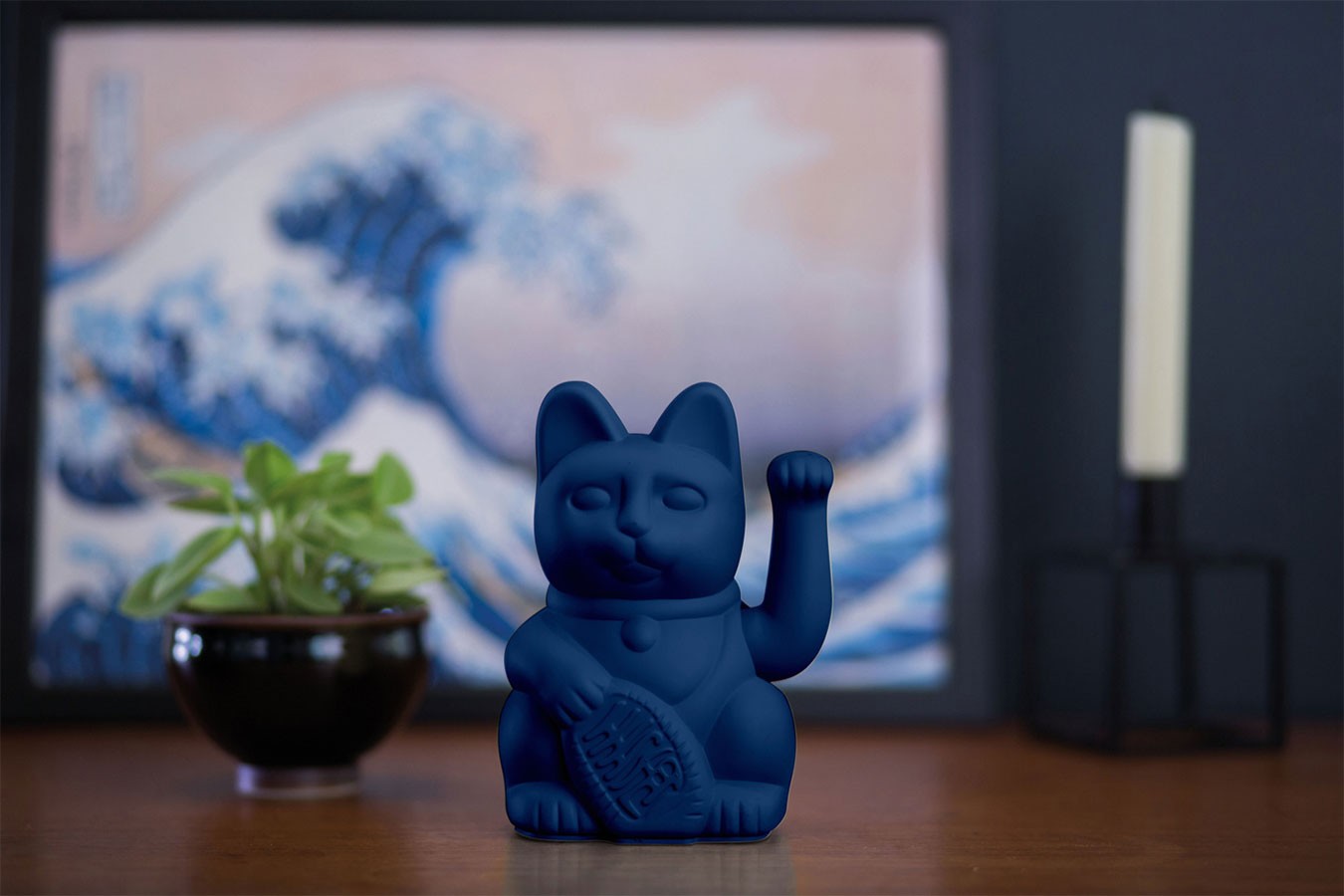 Winkekatze Lucky Cat matt dunkelblau