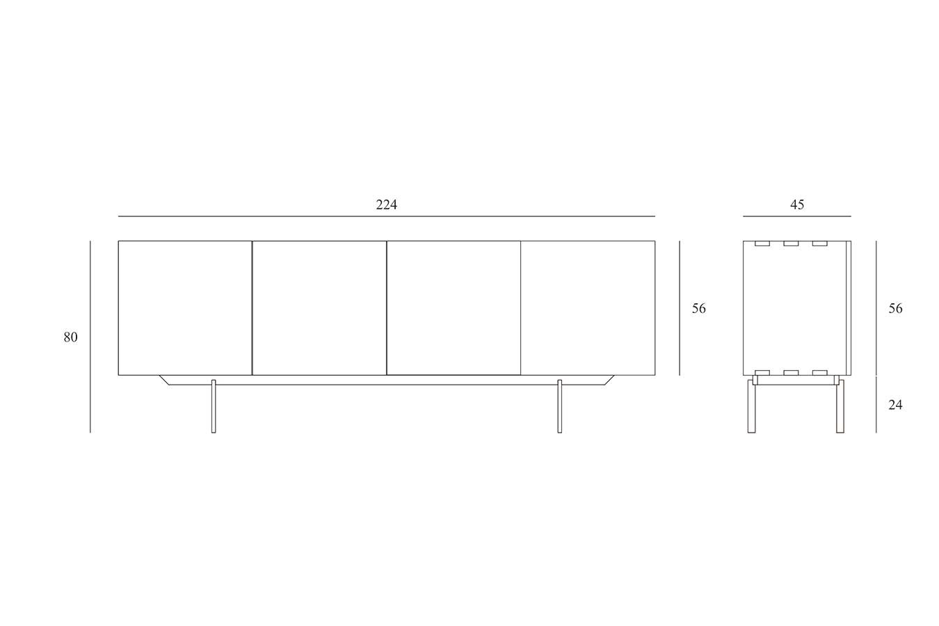 Anrichte Graphic Teak schwarz B 224 cm